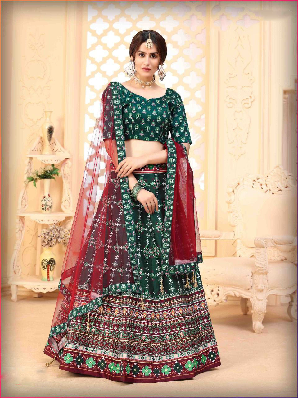 Designer Green color lehenga choli with  Digital Printed  wedding party wear lehenga choli with dupatta