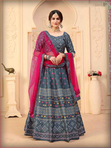 Designer Grey color lehenga choli with  Digital Printed  wedding party wear lehenga choli with dupatta