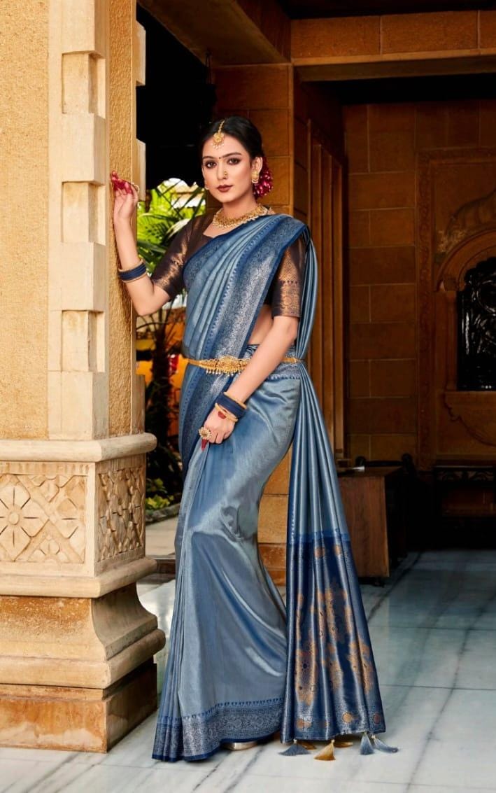 Blue  Softy Silk  saree for women wedding  wear party wear designer sarees