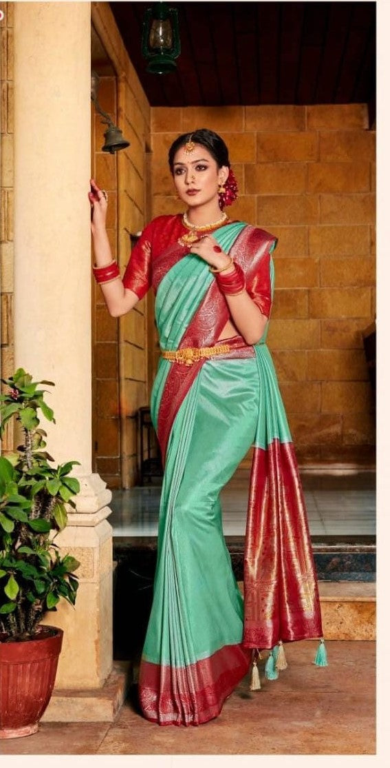 Sky Blue Softy Silk  saree for women wedding  wear party wear designer sarees