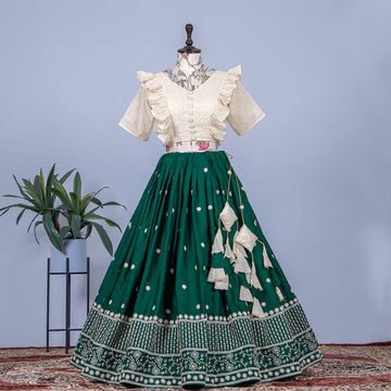 Designer Green and White  color lehenga choli with Embroidery Sequins Work  wedding party wear lehenga choli with dupatta