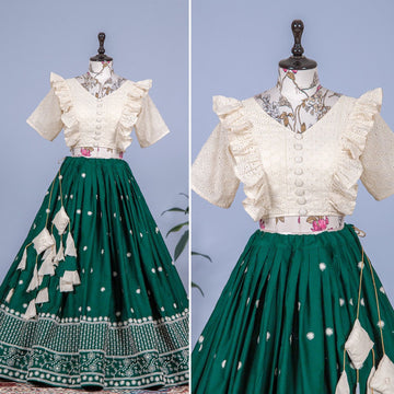 Designer Green and White  color lehenga choli with Embroidery Sequins Work  wedding party wear lehenga choli with dupatta