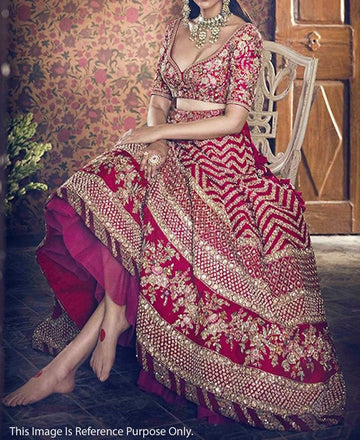 Designer Red  color lehenga choli with Zari Sequins Embroidery Work  wedding party wear lehenga choli with dupatta