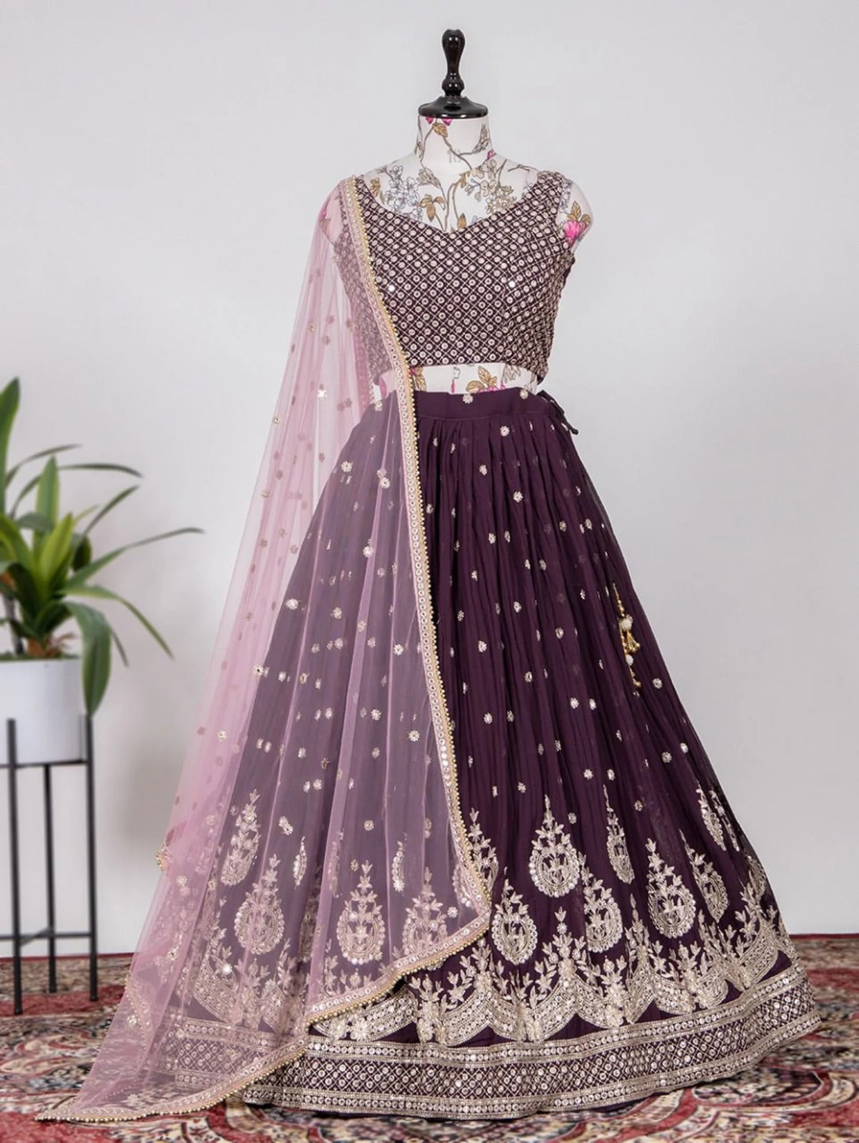 Designer Purple color lehenga choli with  Thread Sequence Embroidery Work  wedding party wear lehenga choli with dupatta