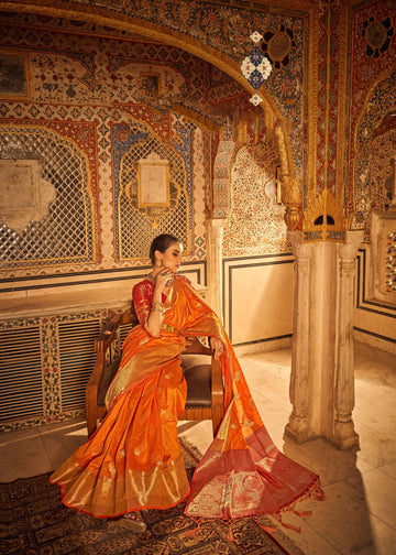 Orange  Tusser silk  saree for women wedding  wear party wear designer sarees