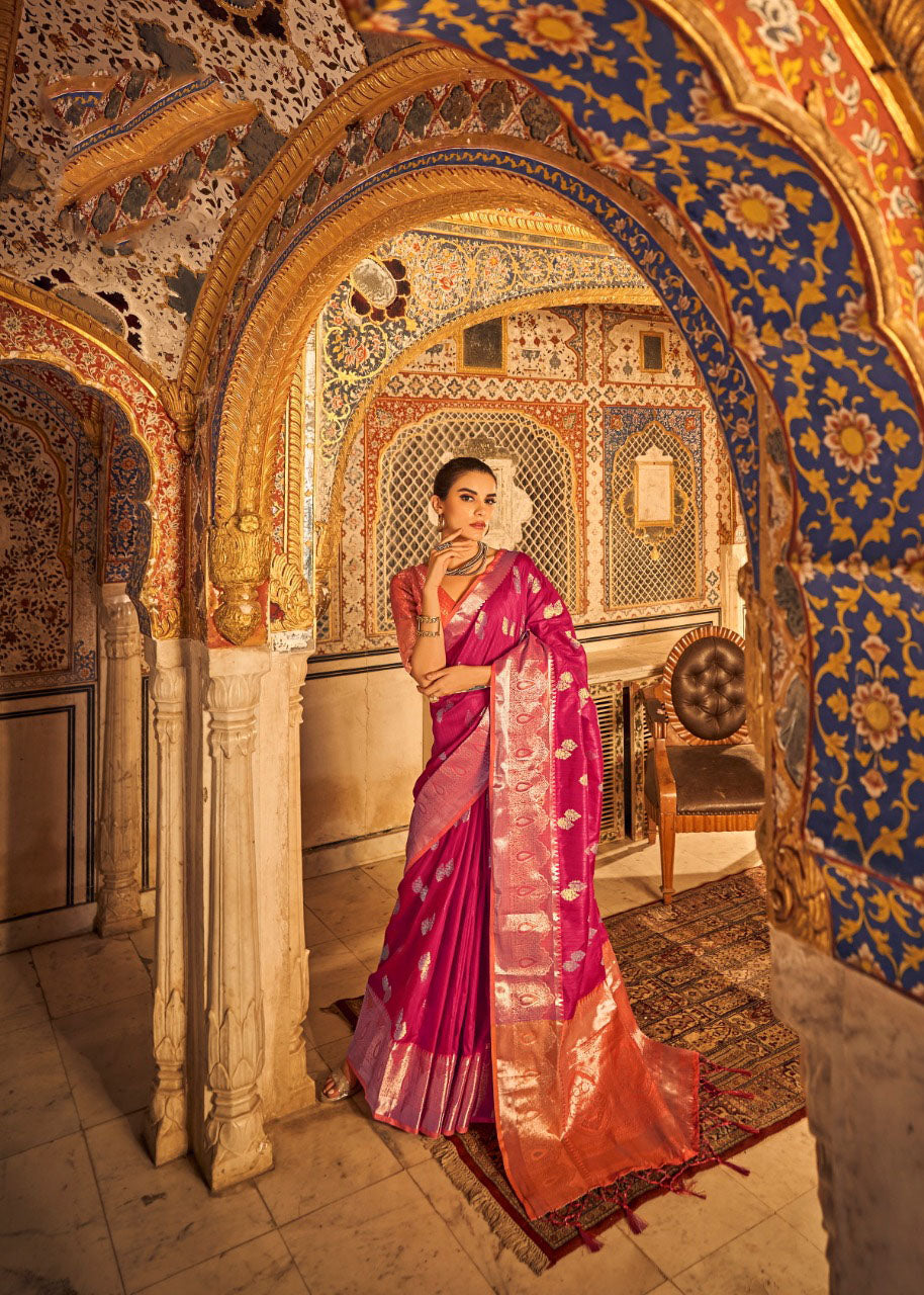 Pink Tusser silk  saree for women wedding  wear party wear designer sarees