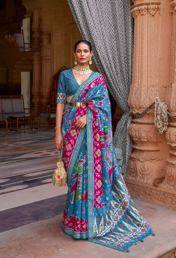 Blue  Patola  silk  saree for women wedding  wear party wear designer sarees