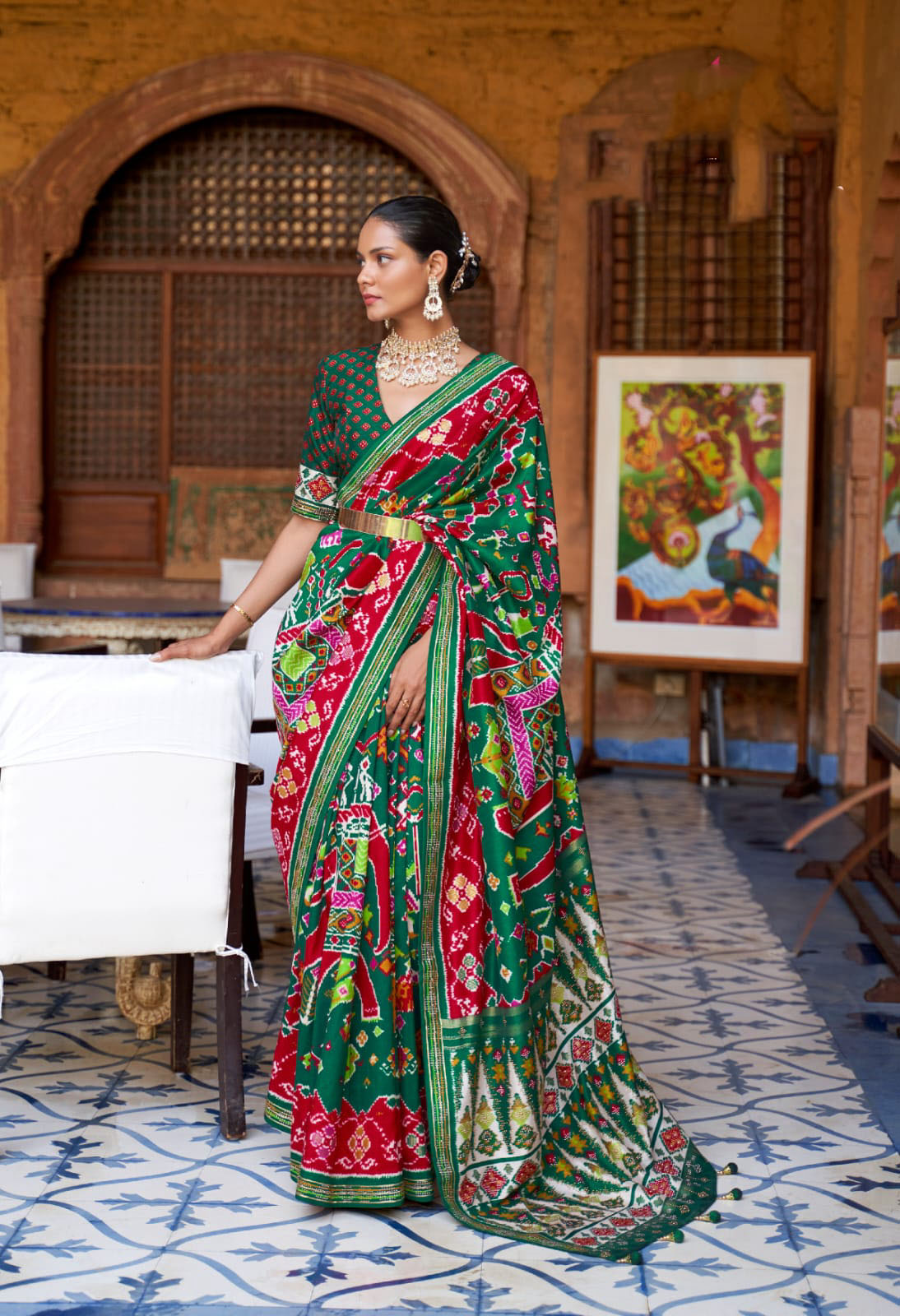 Green Patola  silk  saree for women wedding  wear party wear designer sarees