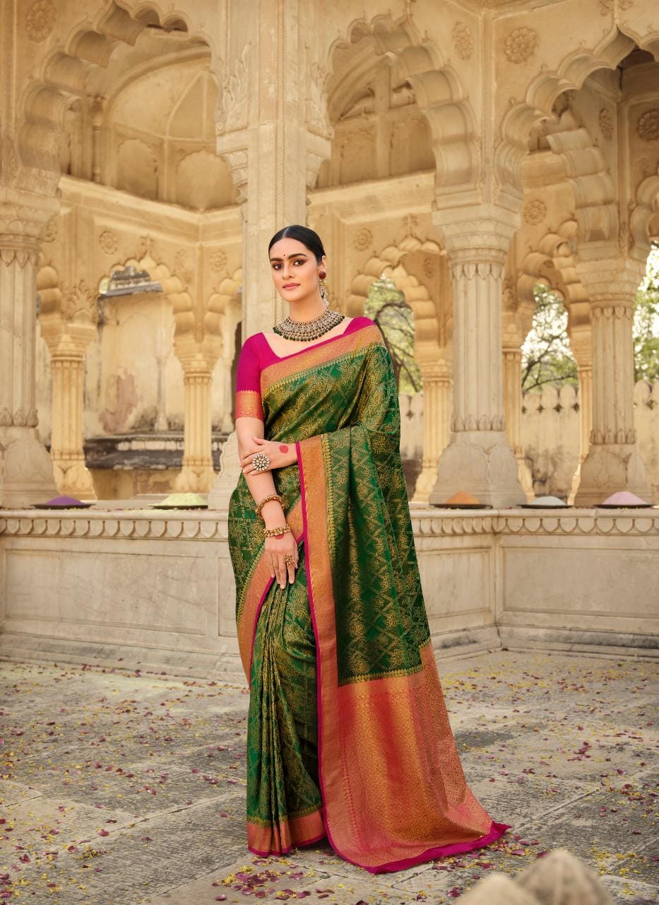 Green Banarasi silk  saree for women wedding  wear party wear designer sarees