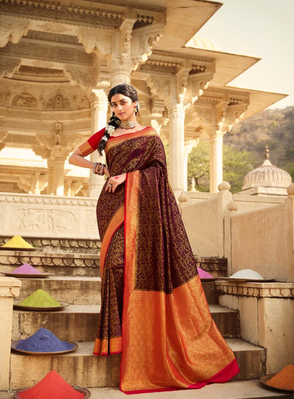 Coffee  Banarasi silk  saree for women wedding  wear party wear designer sarees