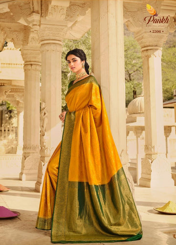 Yellow Banarasi silk  saree for women wedding  wear party wear designer sarees