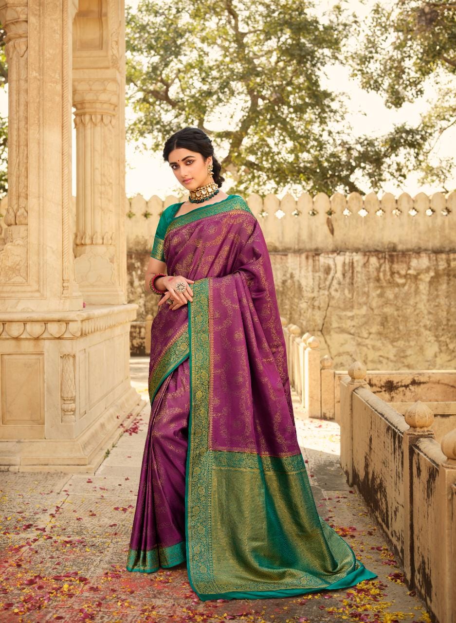 Purple Banarasi silk  saree for women wedding  wear party wear designer sarees