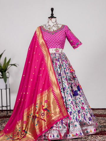 Designer Pink and Purple  color lehenga choli with  Weaving Zari Work  wedding party wear lehenga choli with dupatta