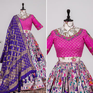 Designer Pink and Purple  color lehenga choli with  Weaving Zari Work  wedding party wear lehenga choli with dupatta