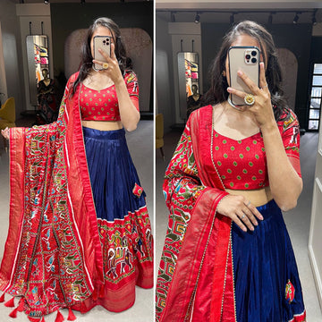 Designer Red  and Blue color lehenga choli with Patola Print with foil work  wedding party wear lehenga choli with dupatta