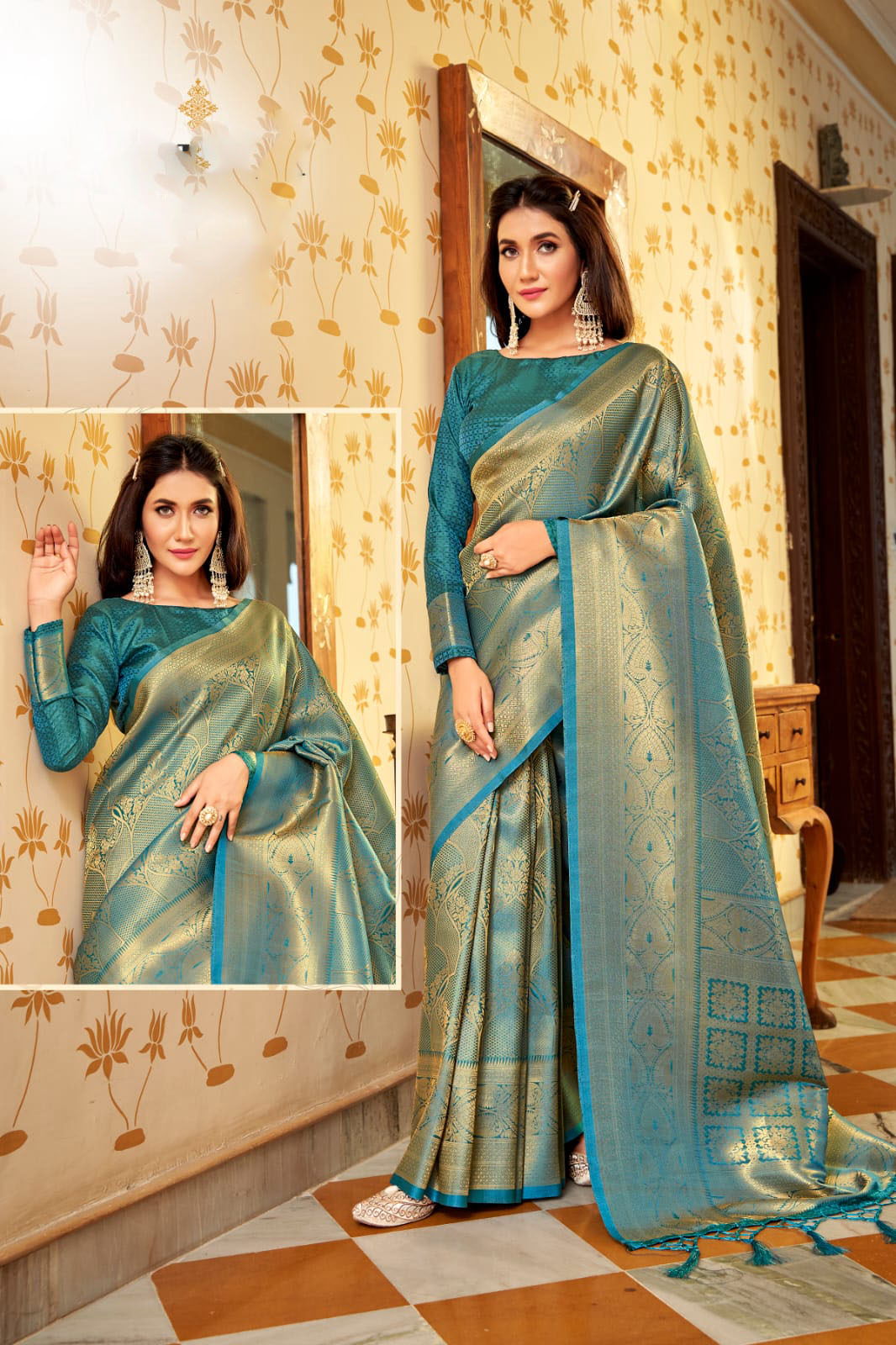 Blue  Handloom Weaving silk  saree for women wedding  wear party wear designer sarees