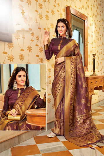 Coffee   Handloom Weaving silk  saree for women wedding  wear party wear designer sarees