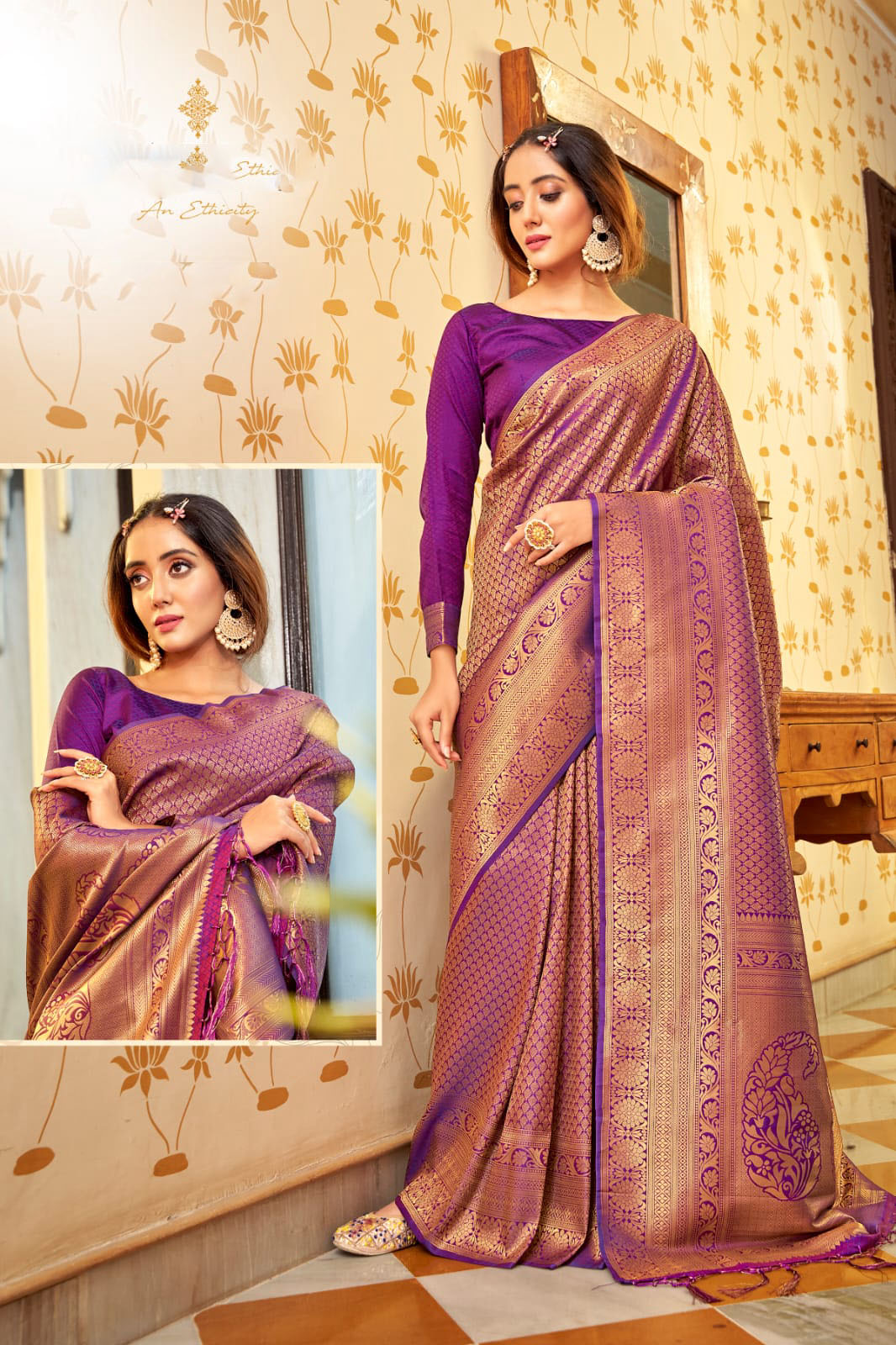Purple Handloom Weaving silk  saree for women wedding  wear party wear designer sarees