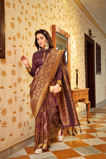 Coffee   Handloom Weaving silk  saree for women wedding  wear party wear designer sarees