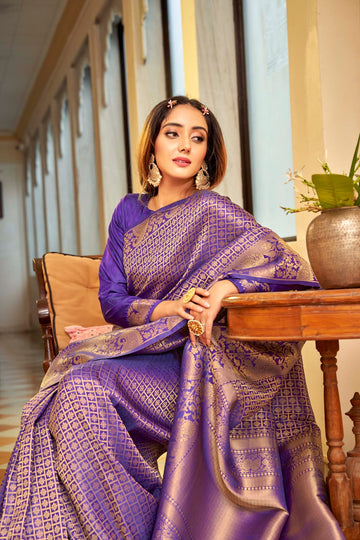 Purple Handloom Weaving silk  saree for women wedding  wear party wear designer sarees