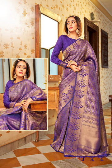 Purple Handloom Weaving silk  saree for women wedding  wear party wear designer sarees