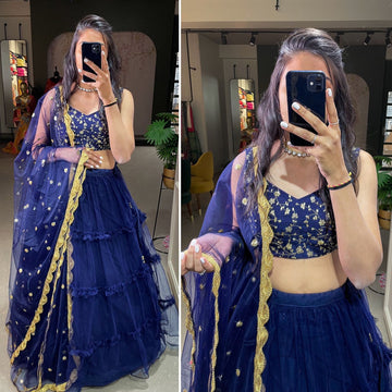 Designer Blue color lehenga choli with  Sequins Embroidery Work  wedding party wear lehenga choli with dupatta