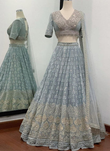 Grey color lehenga choli with  Heavy Thread Sequence Embroidery Work  wedding party wear lehenga choli with dupatta