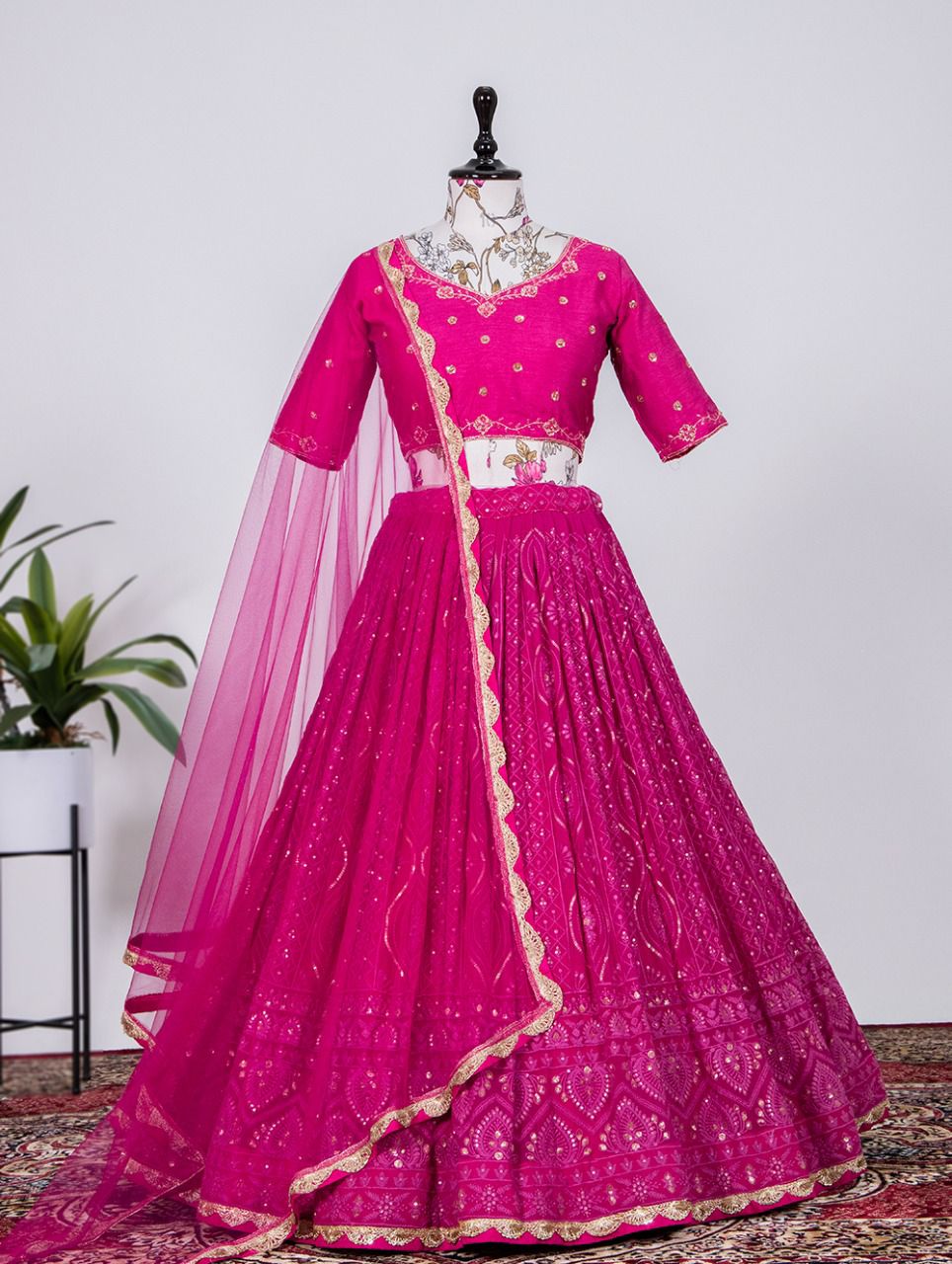 Pink color lehenga choli with  Heavy Thread Sequence Embroidery Work  wedding party wear lehenga choli with dupatta