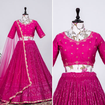 Pink color lehenga choli with  Heavy Thread Sequence Embroidery Work  wedding party wear lehenga choli with dupatta