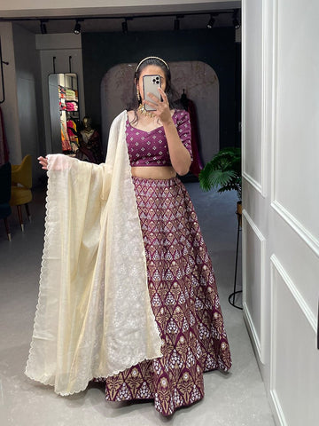 Purple  Color lehenga choli with Zari  Work  wedding party wear lehenga choli with dupatta