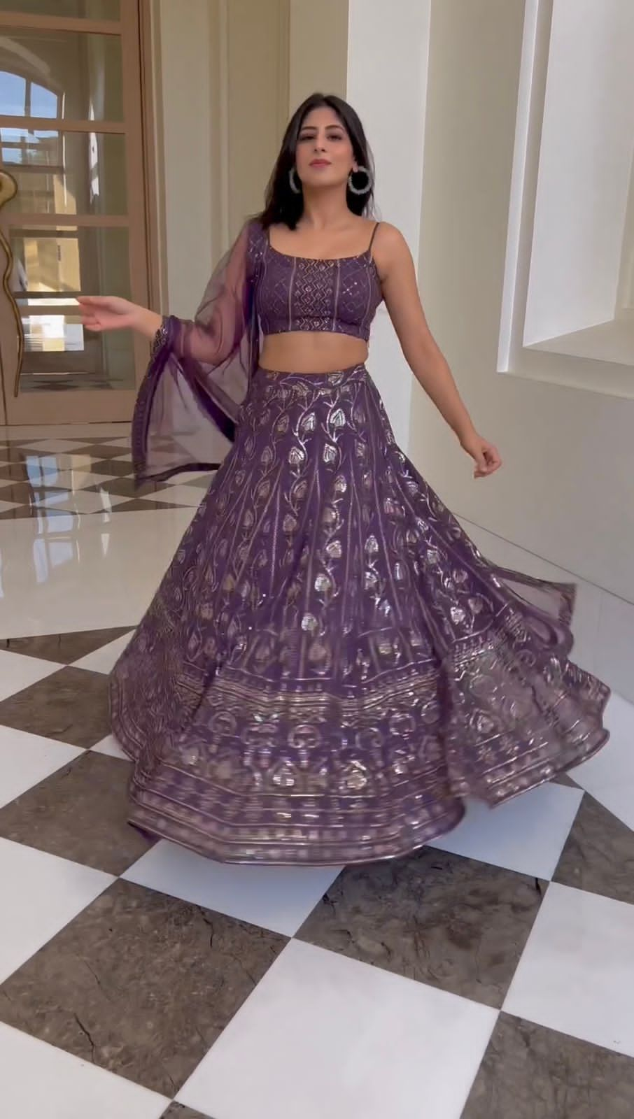 Purple Color lehenga choli with Thread Siquence  Work  wedding party wear lehenga choli with dupatta