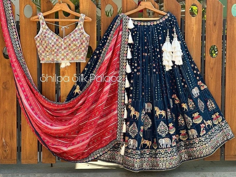 Blue  Color lehenga choli with Thread Siquence  Work  wedding party wear lehenga choli with dupatta