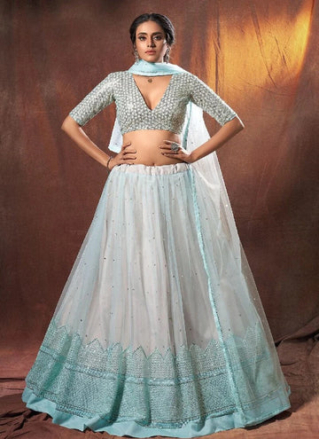 SKy Blue Color lehenga choli with Resham with Sequence Embroidery Work  wedding party wear lehenga choli with dupatta