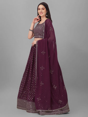 Purple Color lehenga choli with Embroidery with Sequins Work  wedding party wear lehenga choli with dupatta