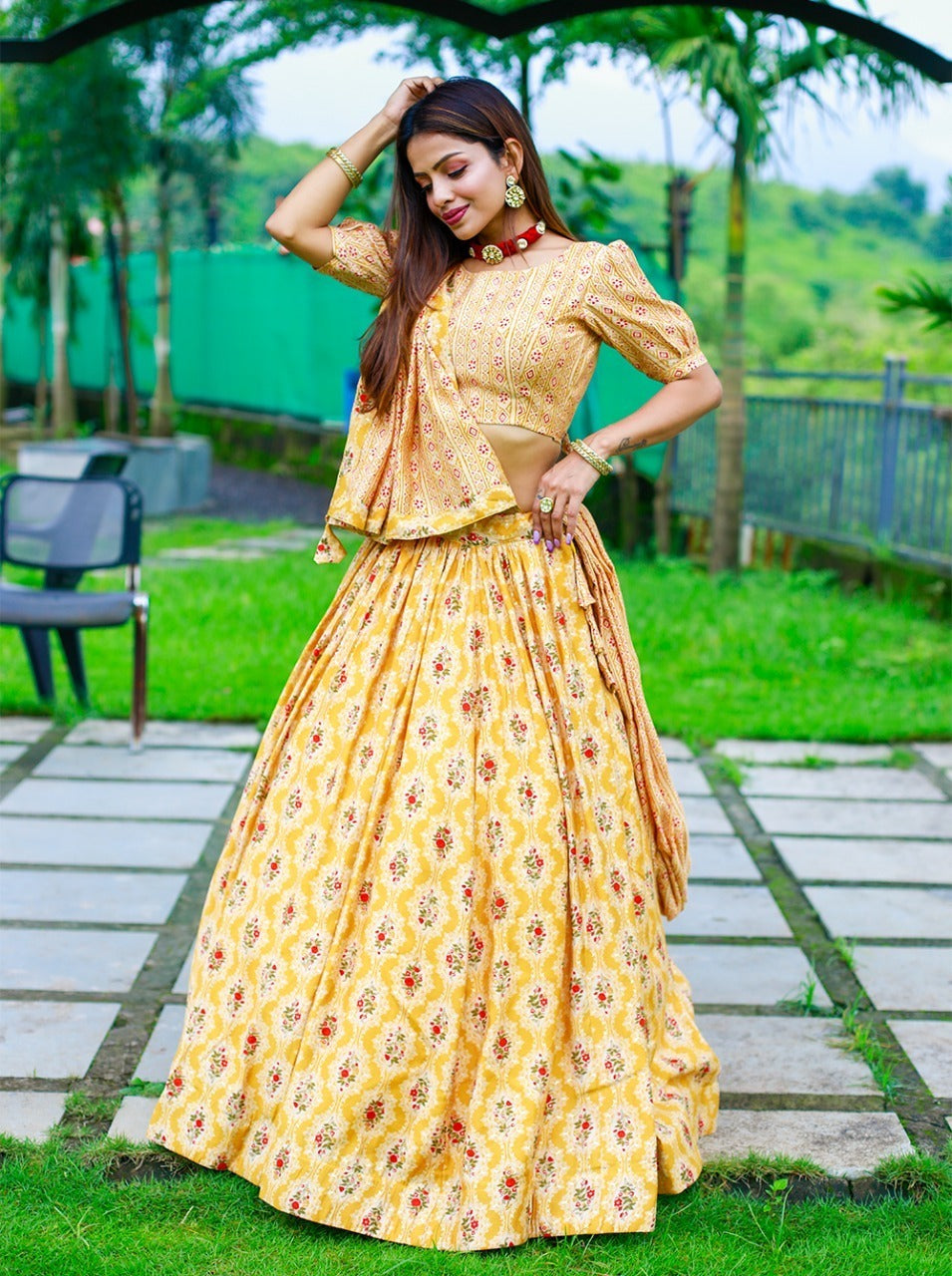 Yellow Color lehenga choli with  Printed With Foil  wedding party wear lehenga choli with dupatta