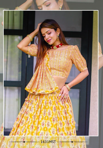 Yellow Color lehenga choli with  Printed With Foil  wedding party wear lehenga choli with dupatta