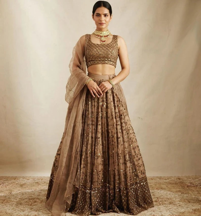 Cofee  Color lehenga choli with  Printed With Foil  wedding party wear lehenga choli with dupatta