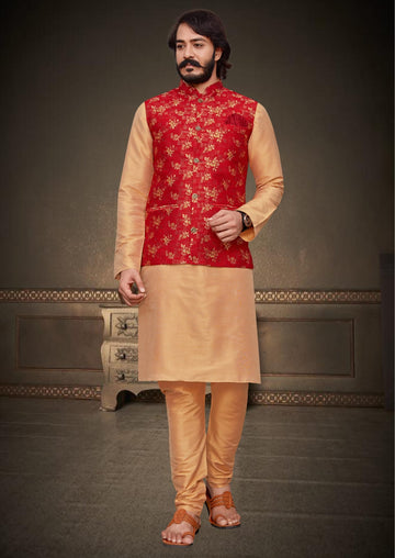 Orange Silk Mens Kurta Pajama Indian Wedding Party Wear Embroidery Kurtas