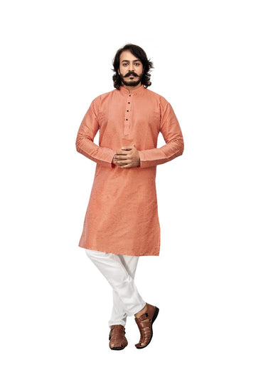 Orange  Silk Mens Kurta Pajama Indian Wedding Party Wear Embroidery Kurtas