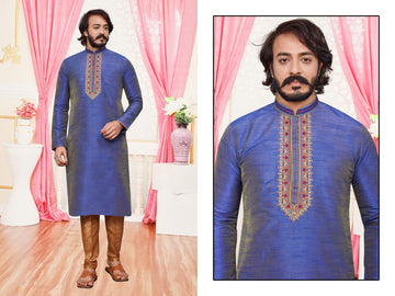 Purple Silk Mens Kurta Pajama Indian Wedding Party Wear Embroidery Kurtas