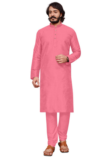 Light Pink Silk Mens Kurta Pajama Indian Wedding Party Wear Embroidery Kurtas