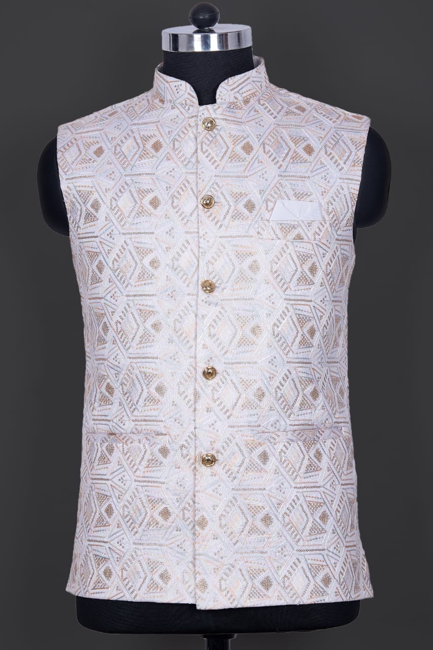 Off White Silk Mens Kurta Pajama Indian Wedding Party Wear Embroidery Kurtas
