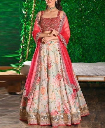 Designer Pink  to magenta  color lehenga choli with Weaving work with dyeing  wedding party wear lehenga choli with dupatta