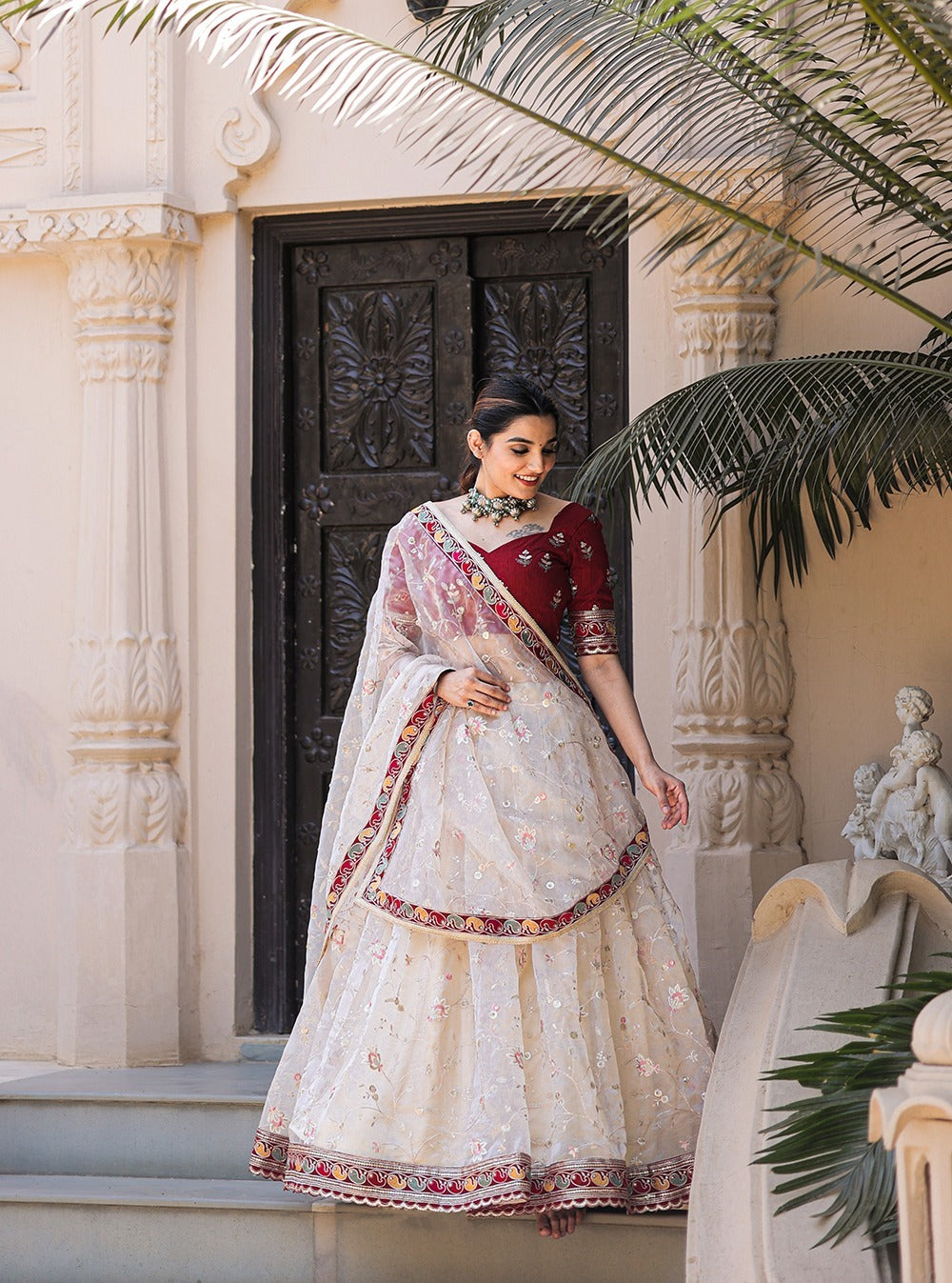 Designer Off WHite to magenta  color lehenga choli with Weaving work with dyeing  wedding party wear lehenga choli with dupatta