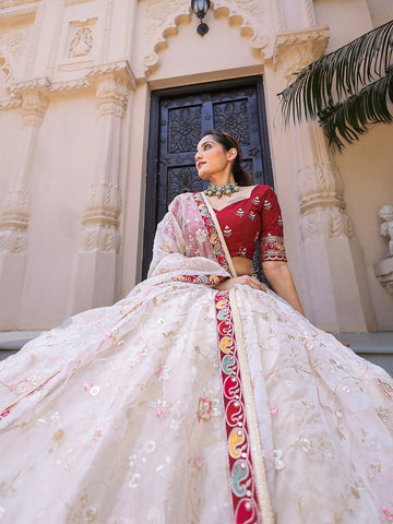 Designer Off WHite to magenta  color lehenga choli with Weaving work with dyeing  wedding party wear lehenga choli with dupatta