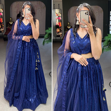 Designer Blue to magenta  color lehenga choli with Sequins and Thread Embroidery Work  wedding party wear lehenga choli with dupatta