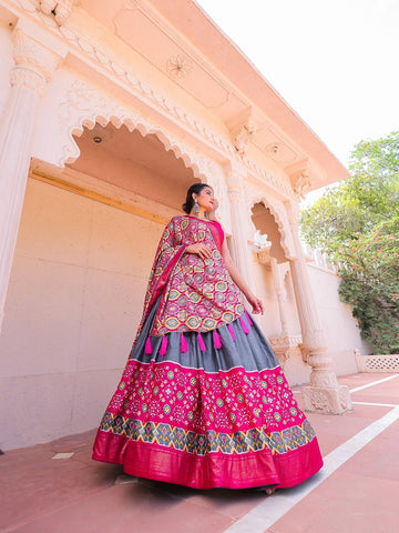 Designer  Blue and Pink to magenta  color lehenga choli with Printed with foil work   wedding party wear lehenga choli with dupatta