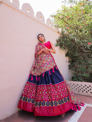 Designer  Blue and Pink to magenta  color lehenga choli with Printed with foil work   wedding party wear lehenga choli with dupatta