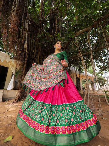 Designer  Green and Pink to magenta  color lehenga choli with Printed with foil work   wedding party wear lehenga choli with dupatta