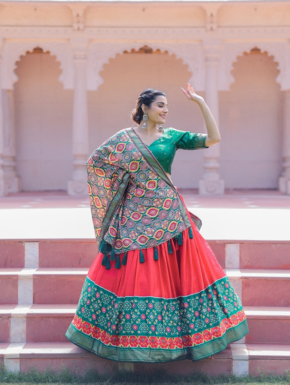 Designer Green and Orange  to magenta  color lehenga choli with Printed with foil work   wedding party wear lehenga choli with dupatta